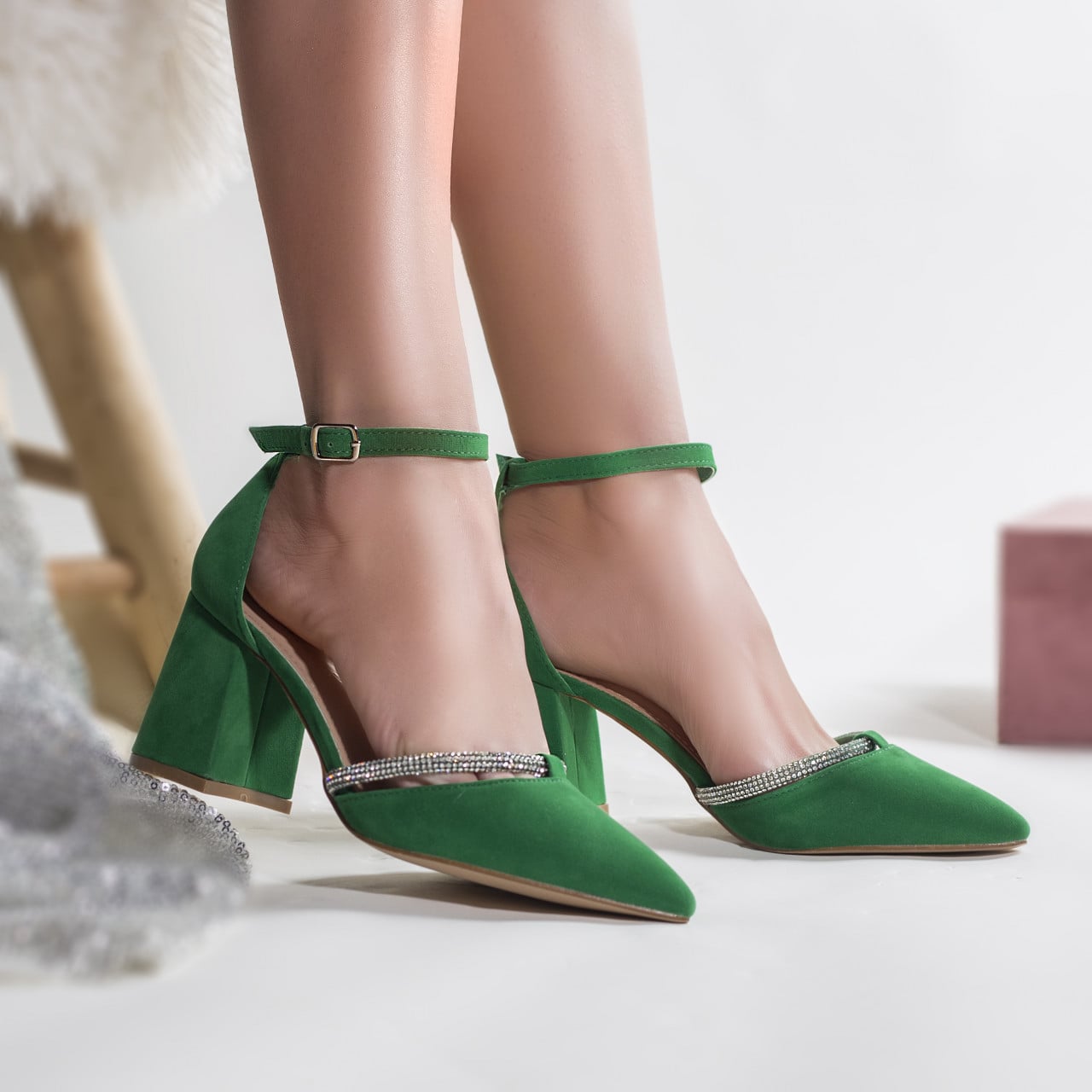 Pantofi dama piele eco intoarsa verde roya - poza 1