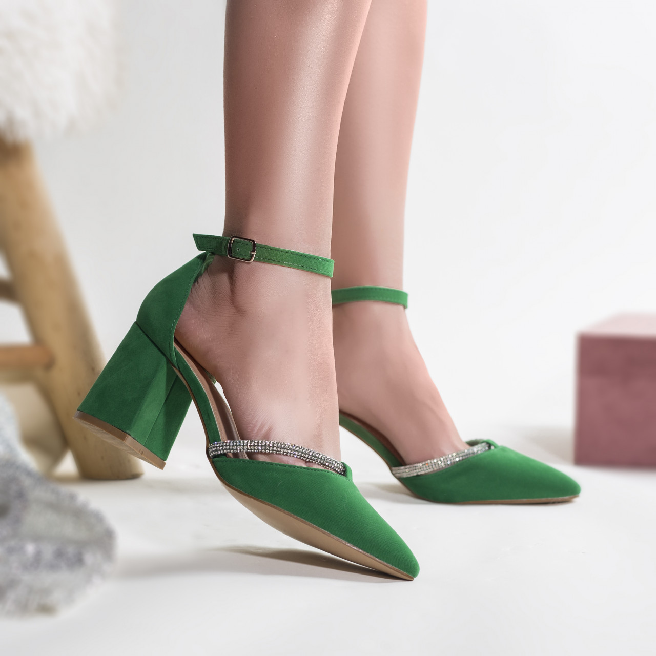 Pantofi dama piele eco intoarsa verde roya - poza 3