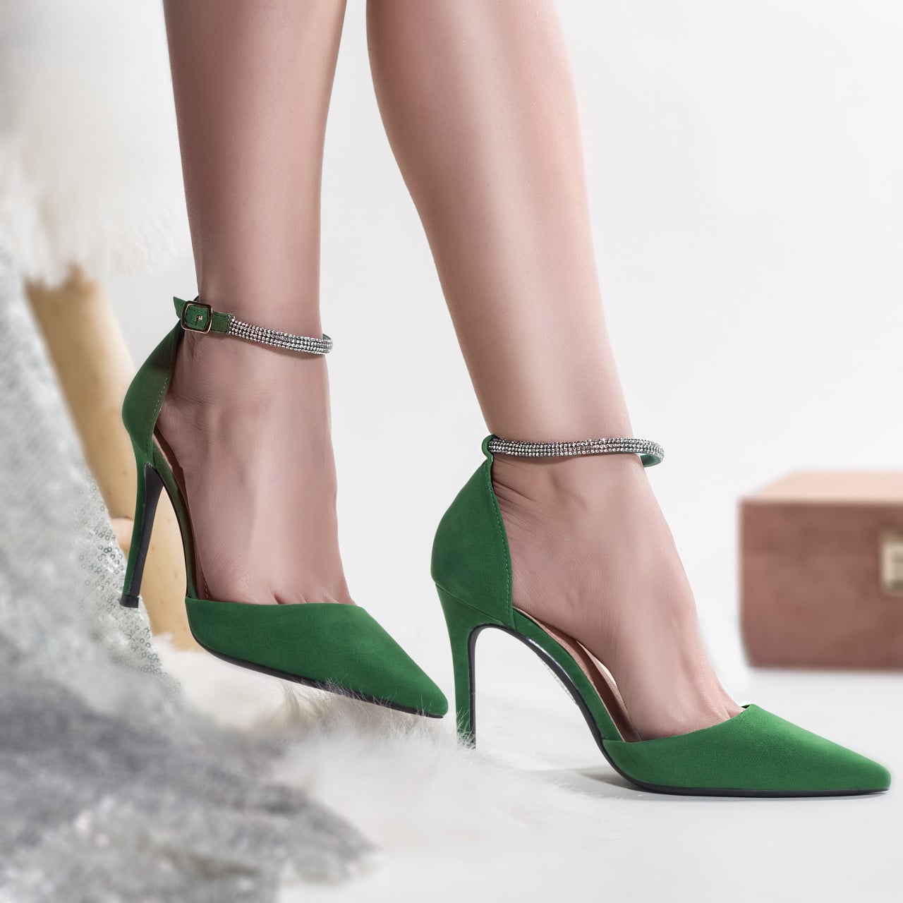 Pantofi dama piele eco intoarsa verde tolib - poza 1