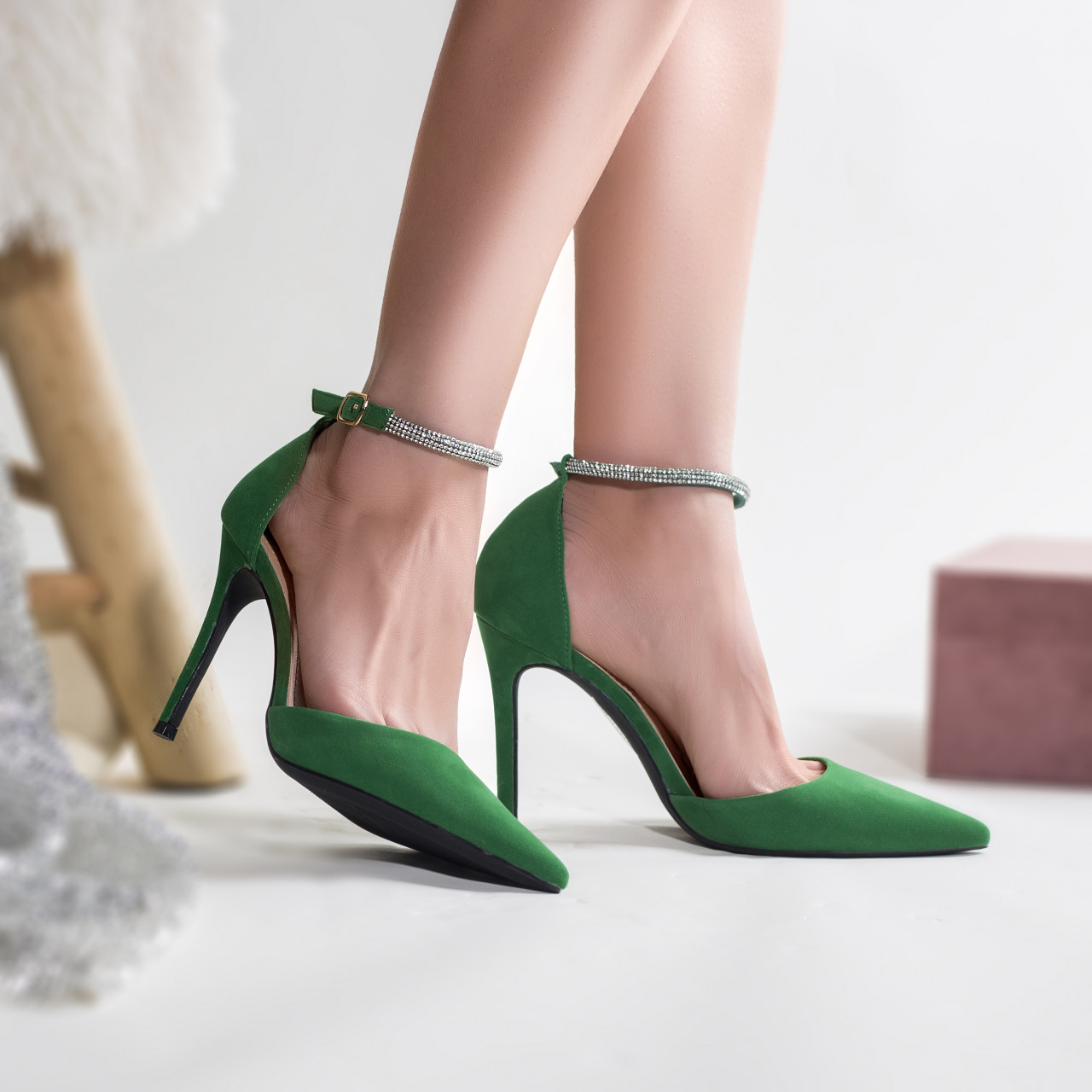 Pantofi dama piele eco intoarsa verde tolib - poza 4