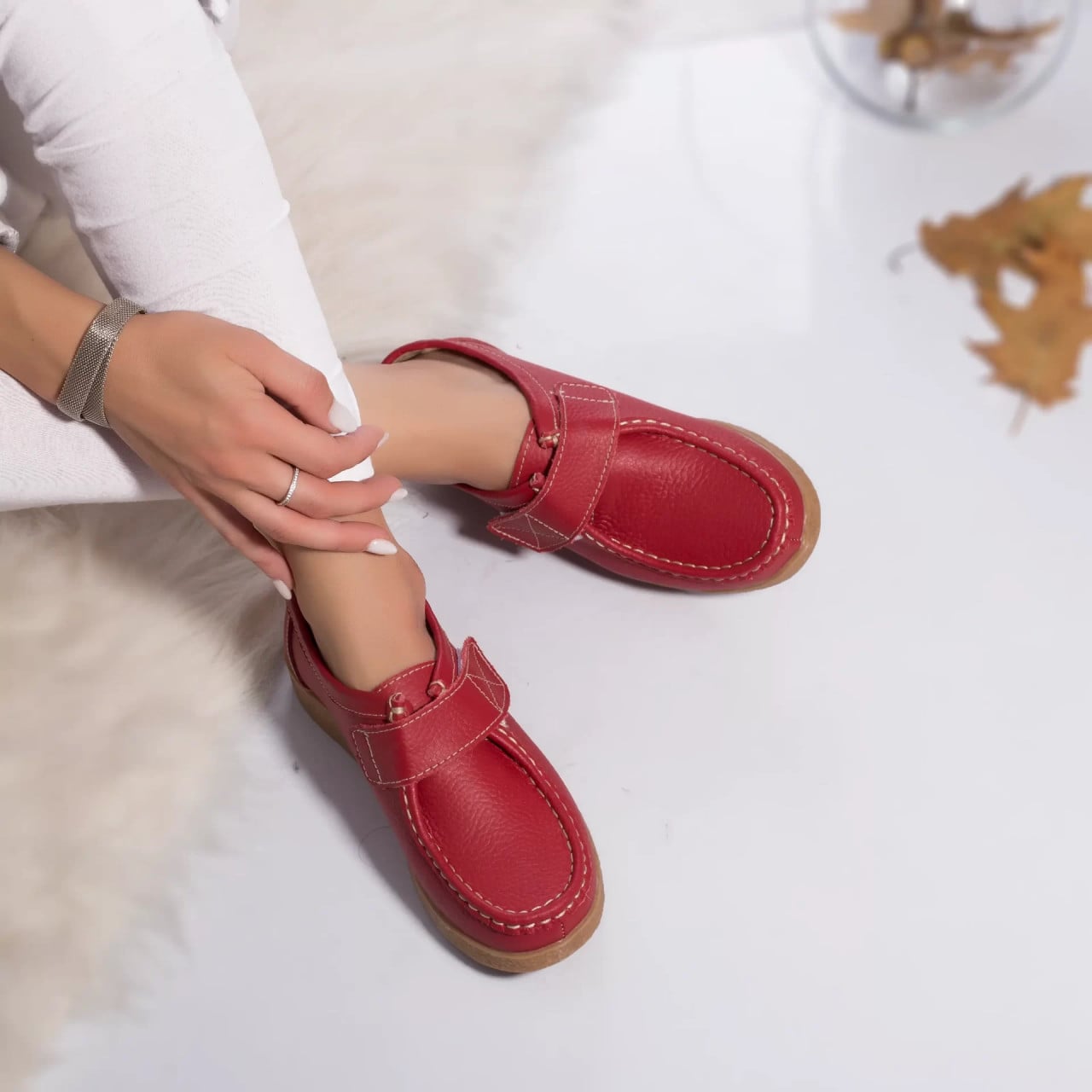 Pantofi dama piele naturala chloly rosu - poza 1