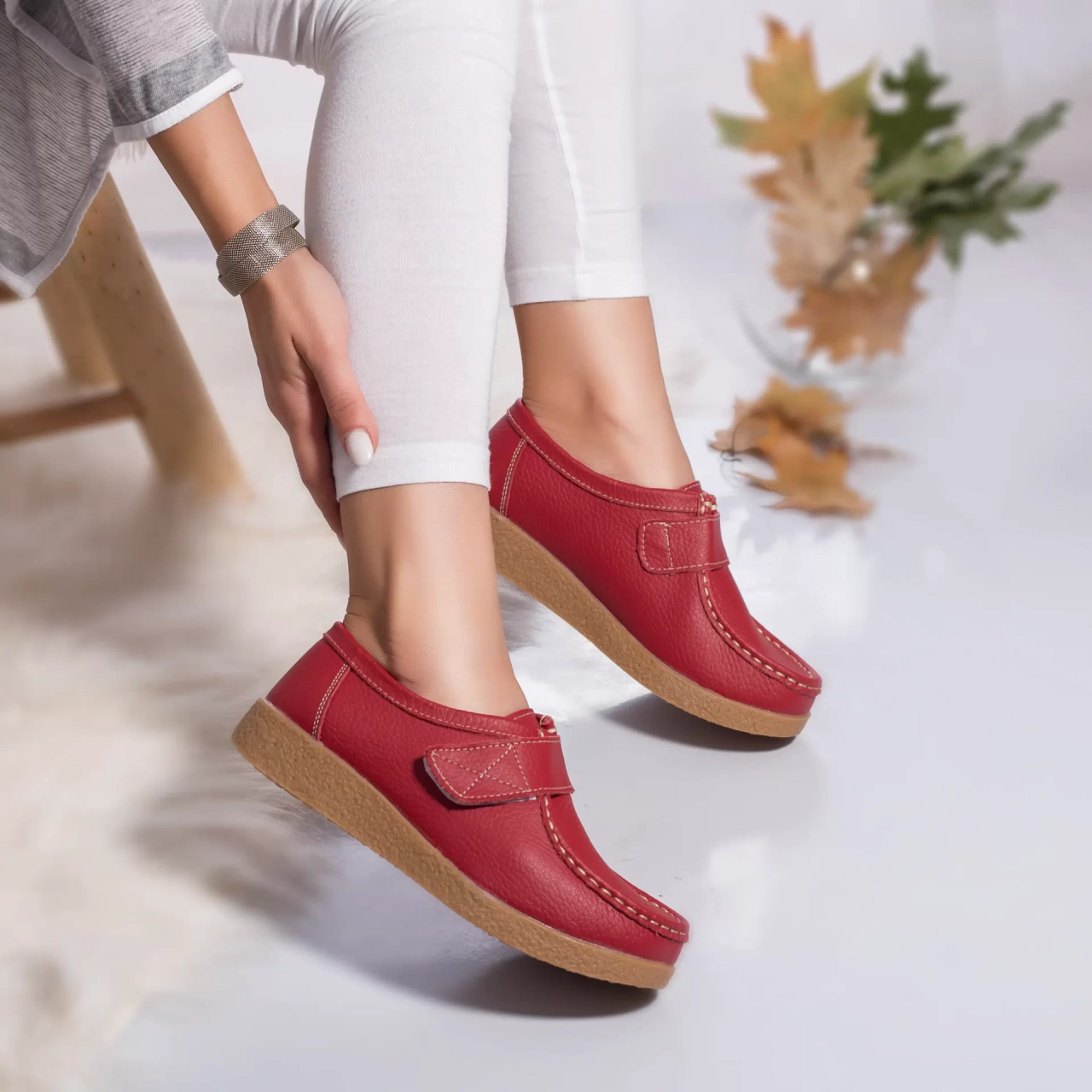 Pantofi dama piele naturala chloly rosu - poza 2