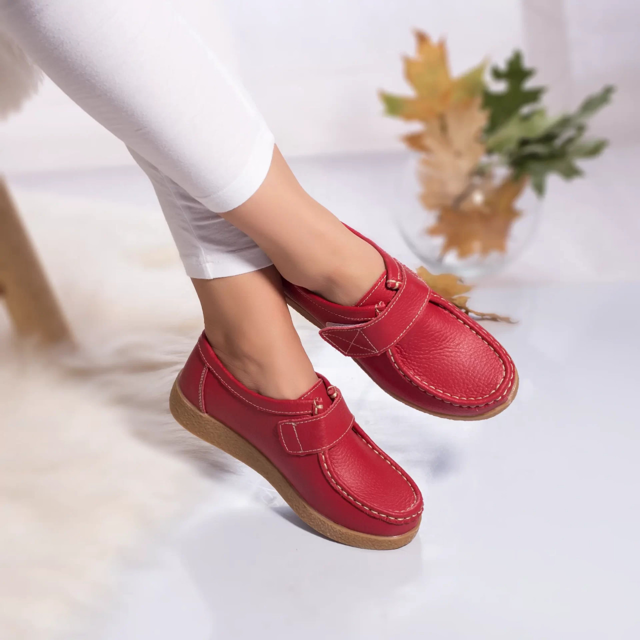 Pantofi dama piele naturala chloly rosu - poza 3