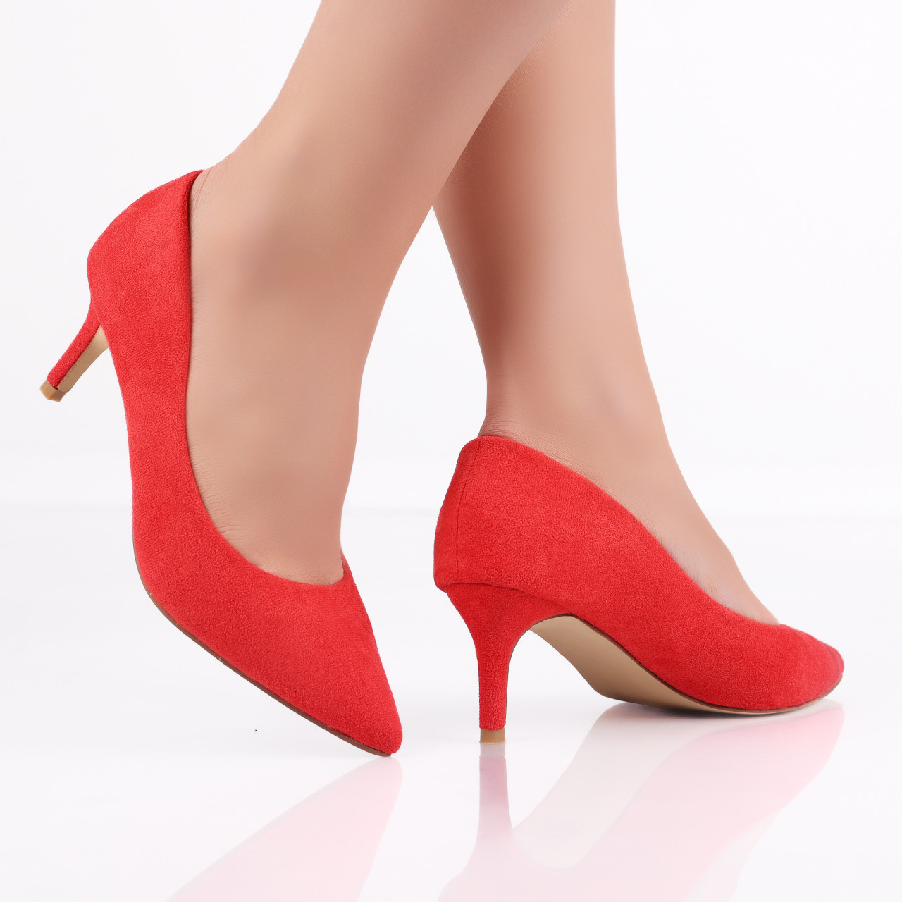 Pantofi dama Rosii din Piele Ecologica Intoarsa Agaia - poza 2