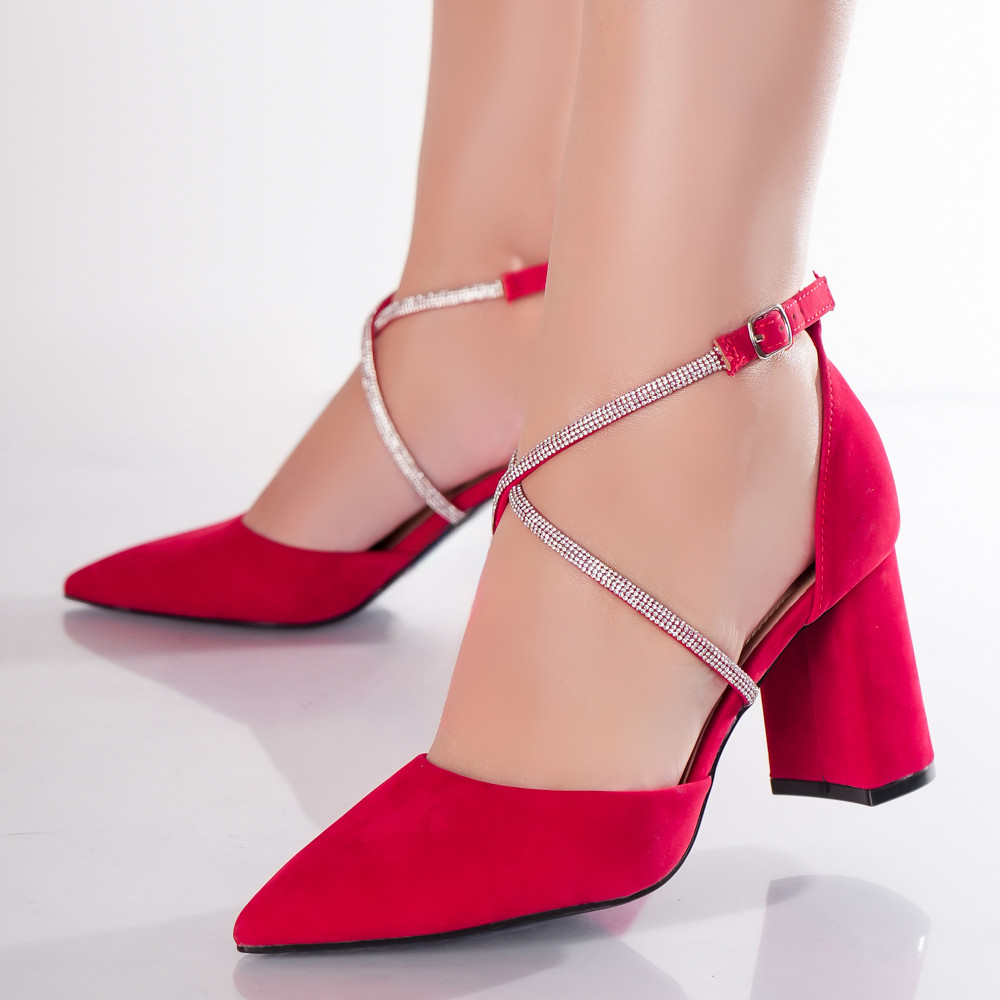 Pantofi dama Rosii din Piele Ecologica Intoarsa Velea - poza 1