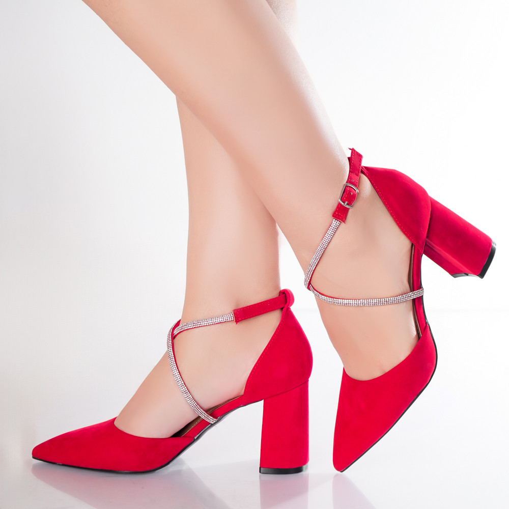 Pantofi dama Rosii din Piele Ecologica Intoarsa Velea - poza 3