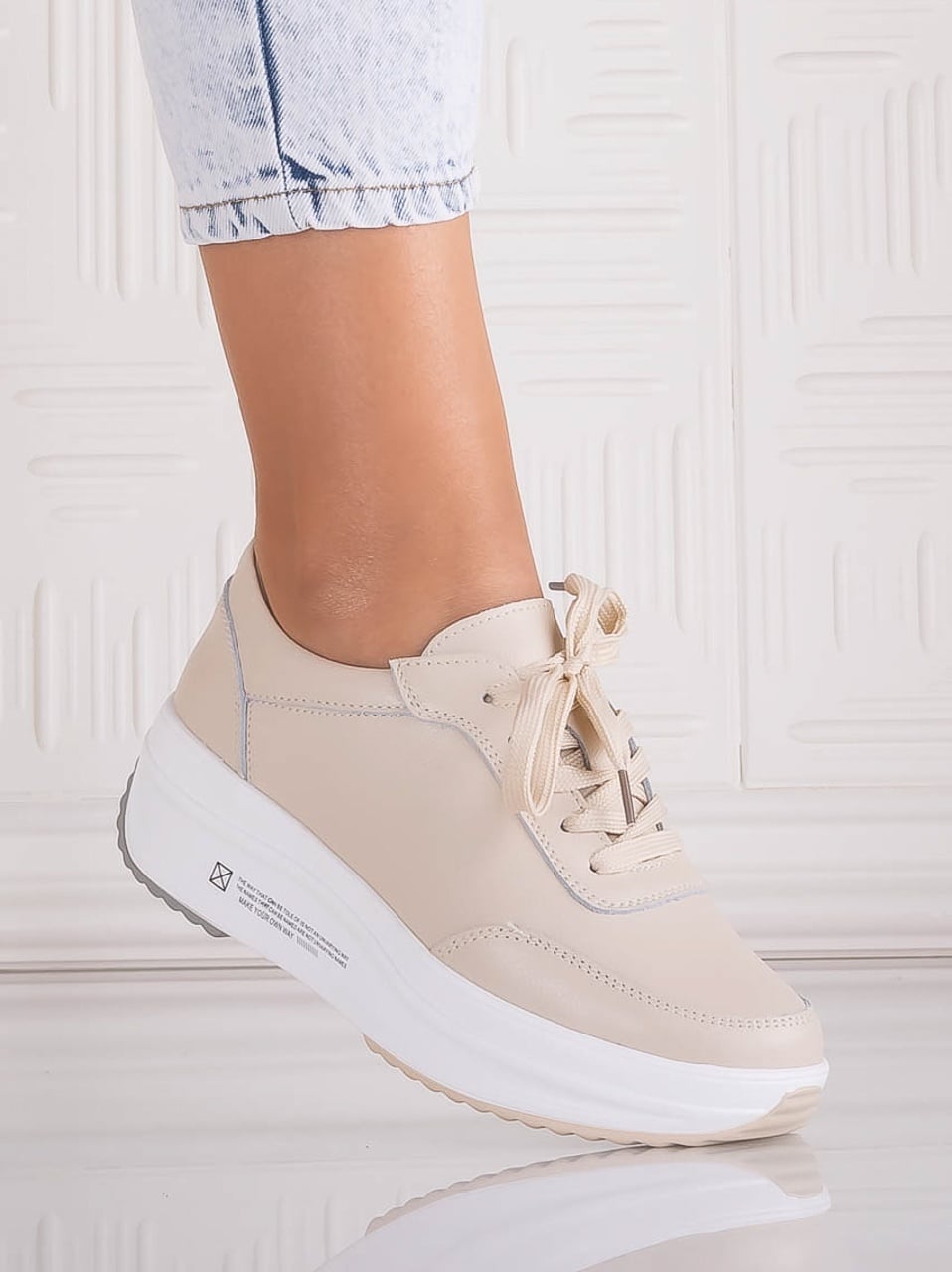 Pantofi dama Sport Bej din Piele Naturala Amadi - poza 1