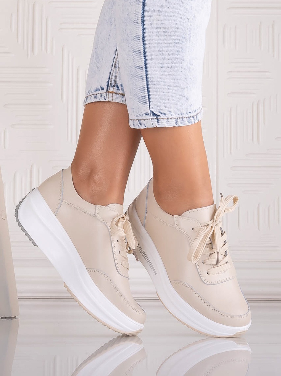 Pantofi dama Sport Bej din Piele Naturala Amadi - poza 2