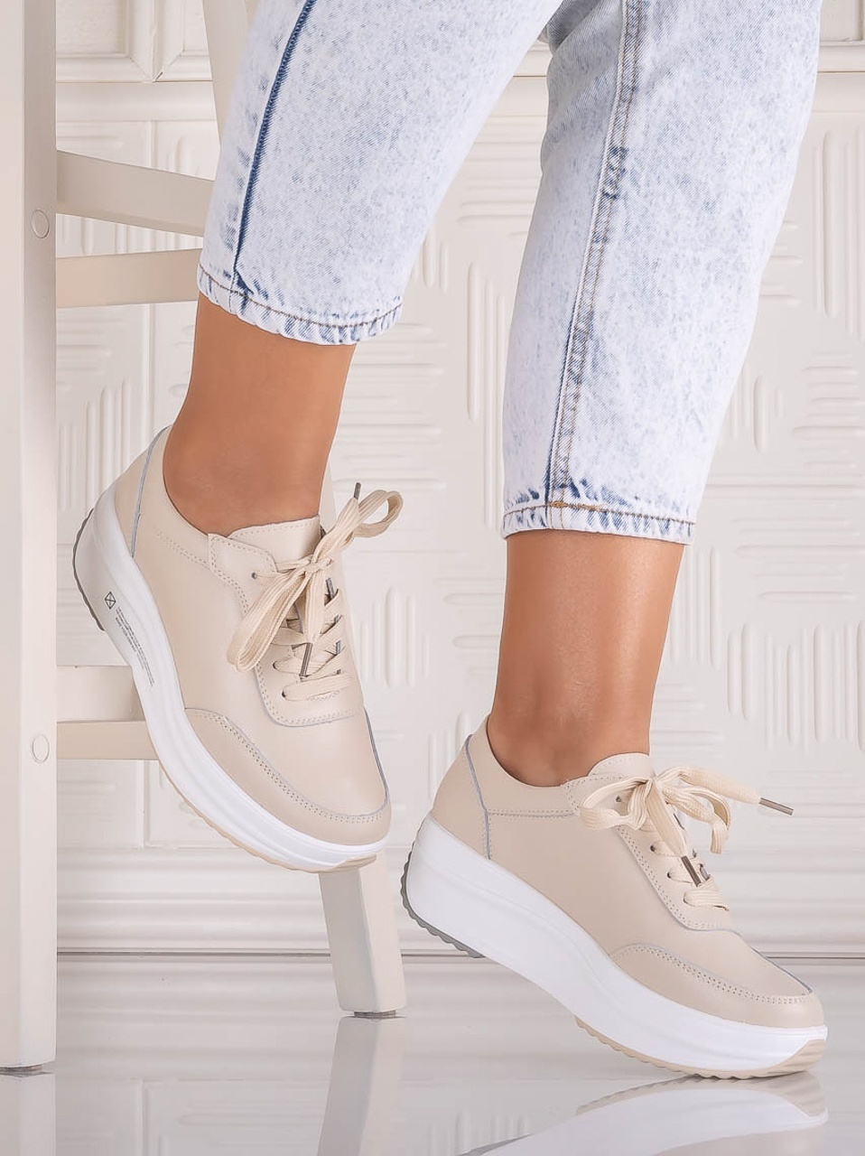 Pantofi dama Sport Bej din Piele Naturala Amadi - poza 3