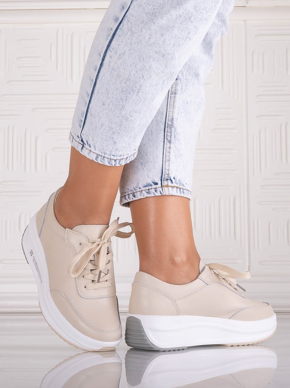 Pantofi dama Sport Bej din Piele Naturala Amadi - poza 4