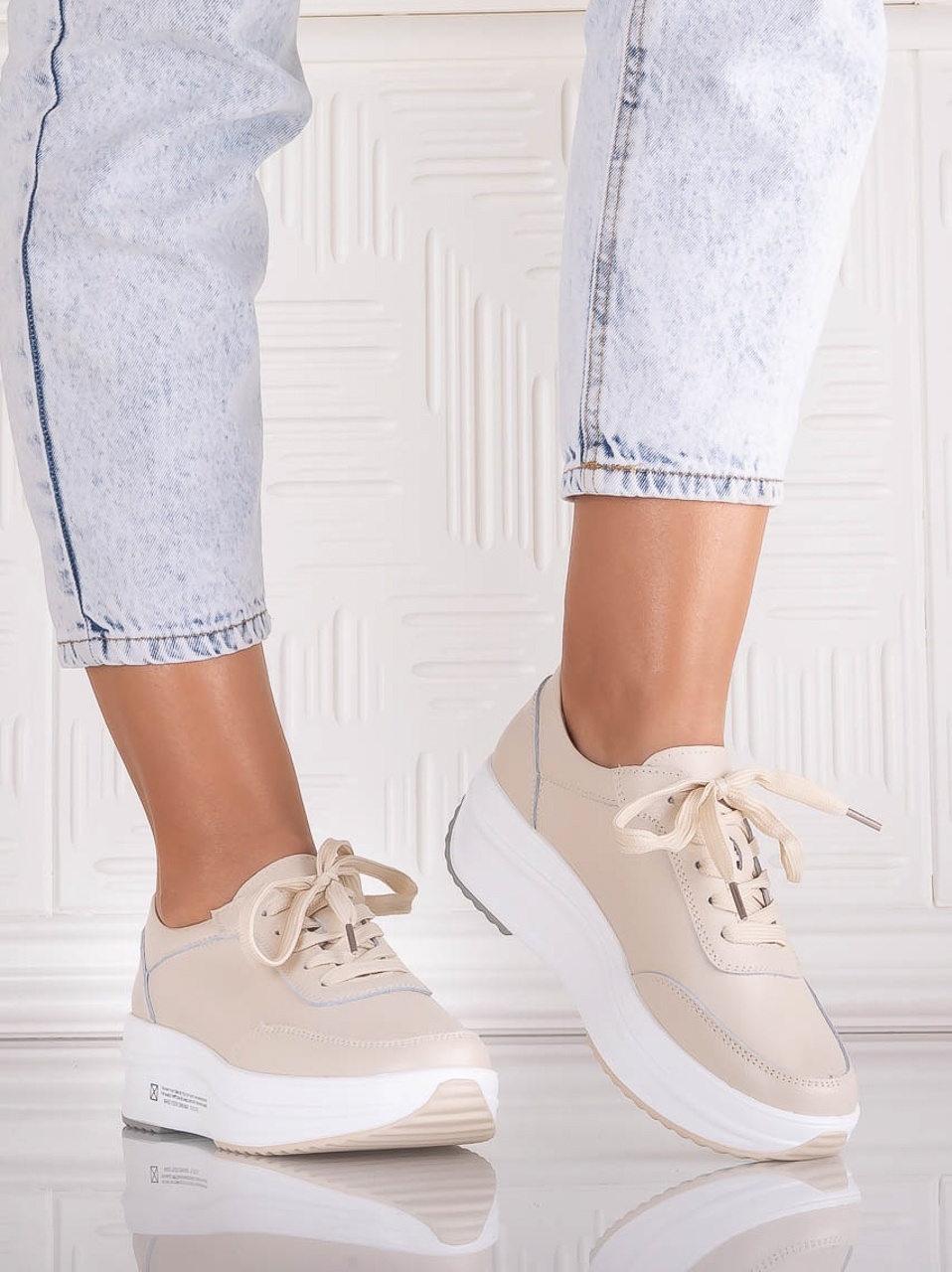 Pantofi dama Sport Bej din Piele Naturala Amadi - poza 5