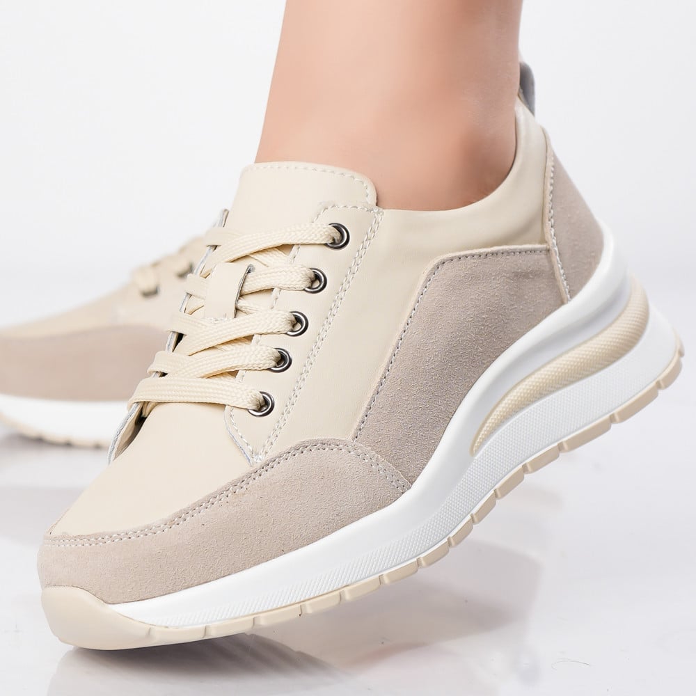 Pantofi dama sport Bej din Piele Naturala Oblan - poza 1