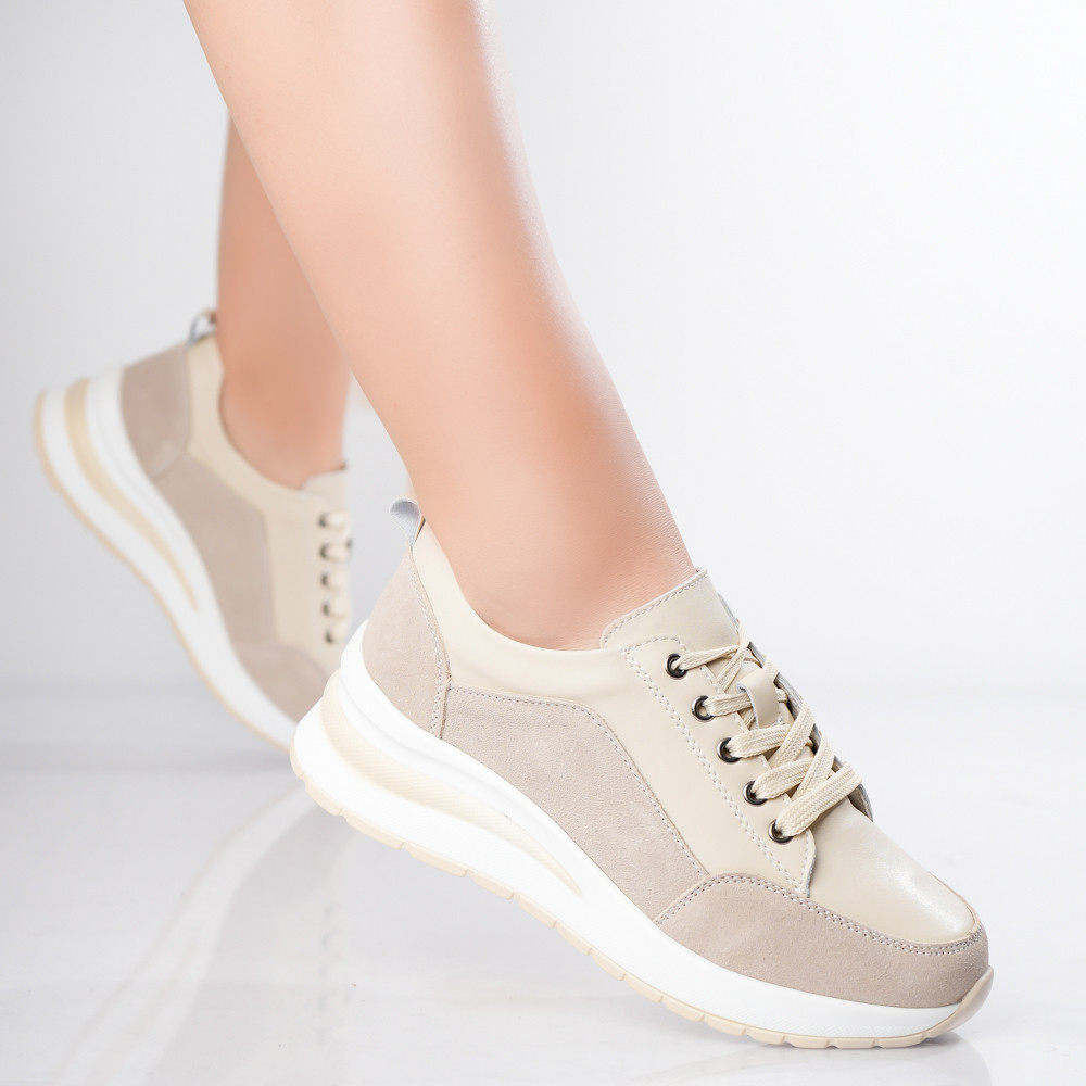 Pantofi dama sport Bej din Piele Naturala Oblan - poza 3