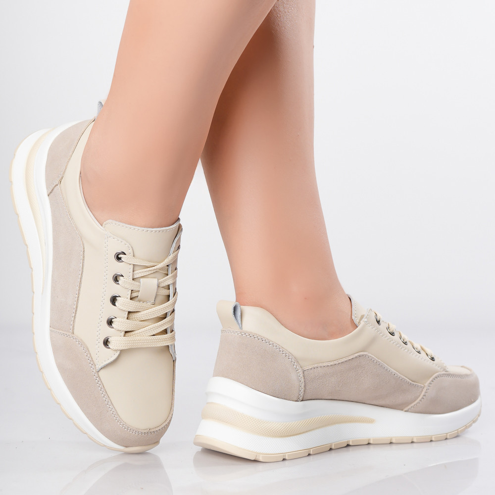 Pantofi dama sport Bej din Piele Naturala Oblan - poza 4