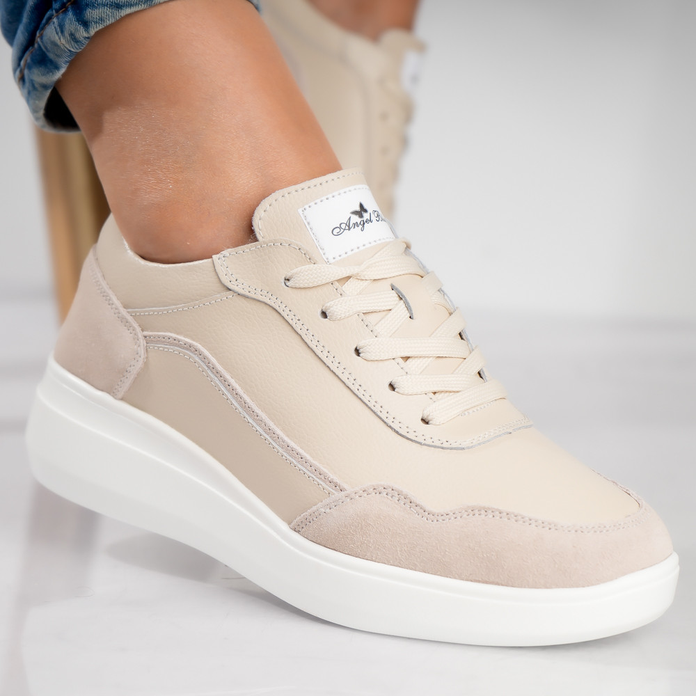 Pantofi dama sport Bej din Piele Naturala Yalgo - poza 1