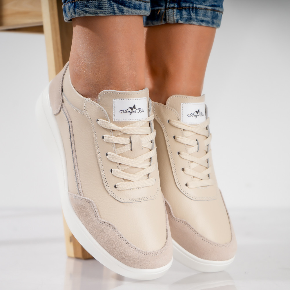 Pantofi dama sport Bej din Piele Naturala Yalgo - poza 2