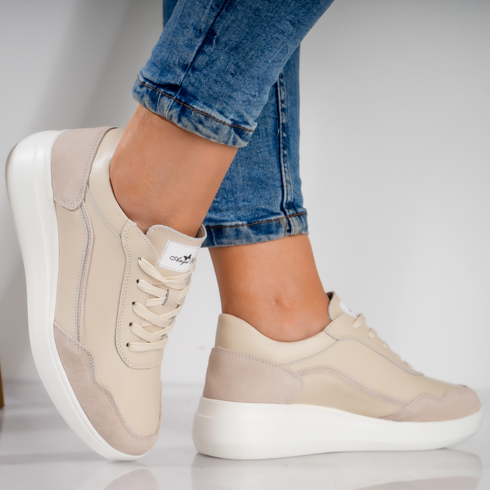 Pantofi dama sport Bej din Piele Naturala Yalgo - poza 3