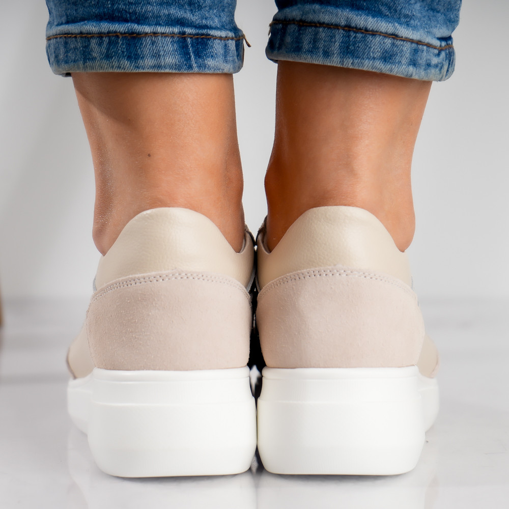 Pantofi dama sport Bej din Piele Naturala Yalgo - poza 4