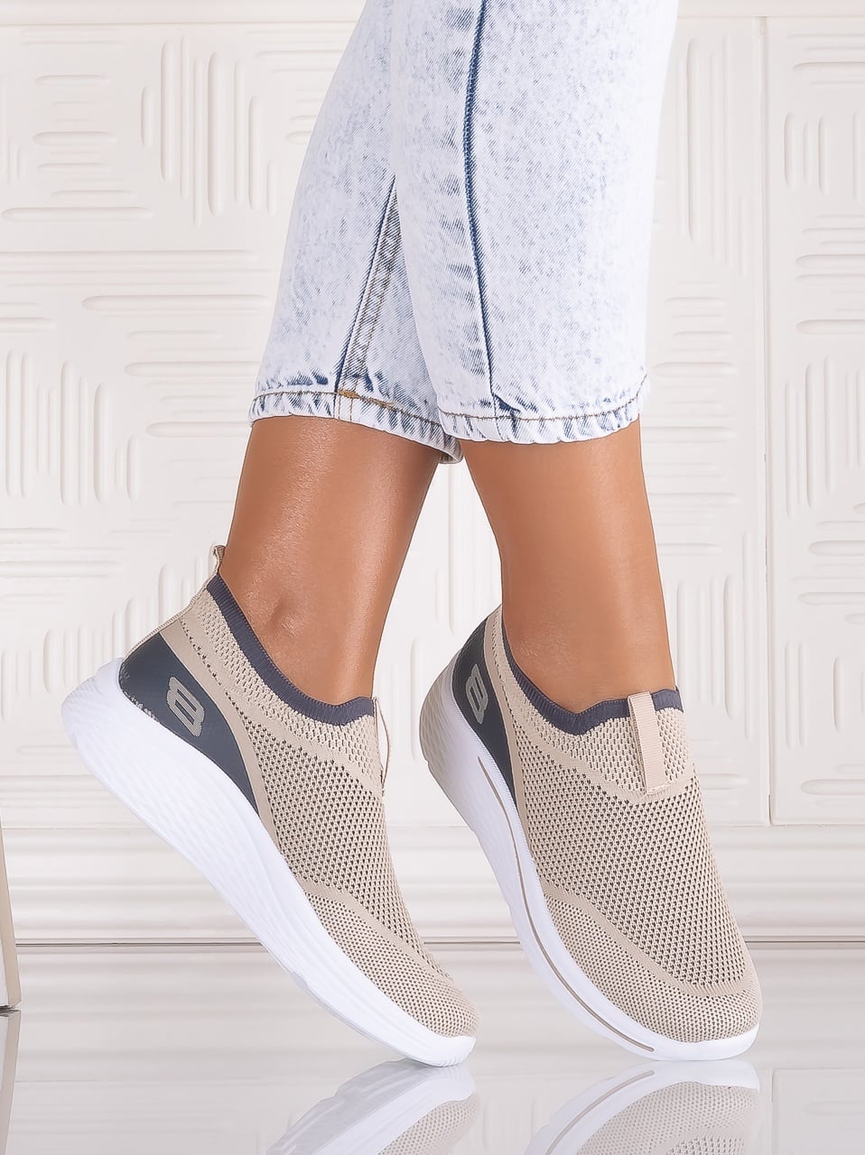 Pantofi dama sport Bej din Textil Jenda - poza 2
