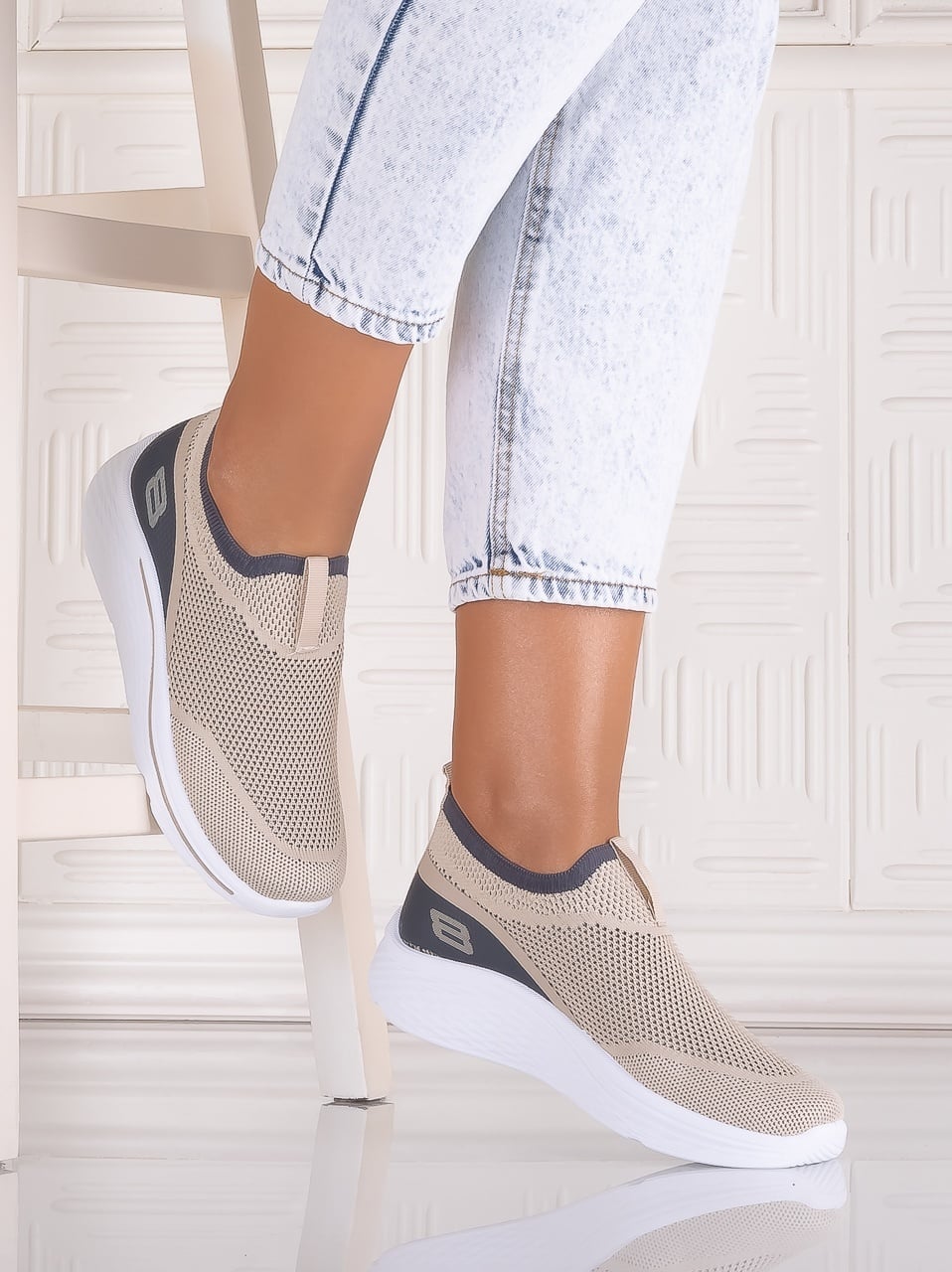 Pantofi dama sport Bej din Textil Jenda - poza 3