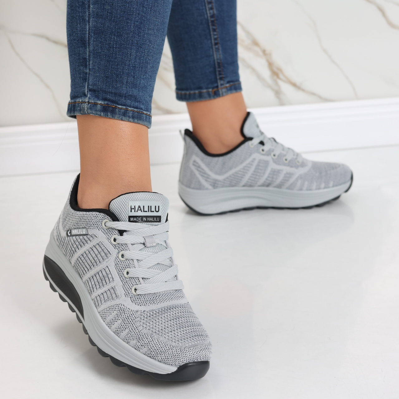Pantofi dama sport gri deschis din textil Kiera - poza 1