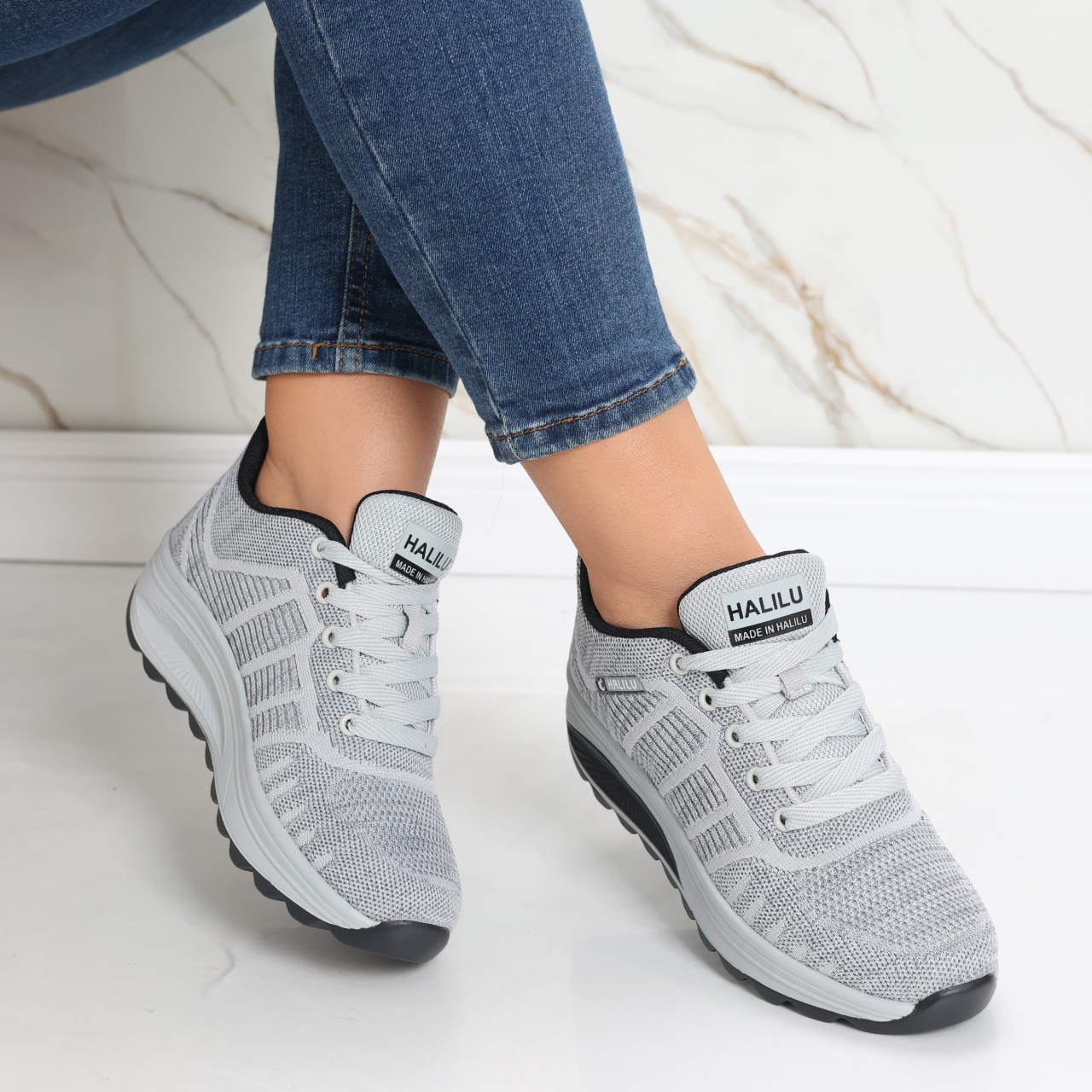 Pantofi dama sport gri deschis din textil Kiera - poza 2
