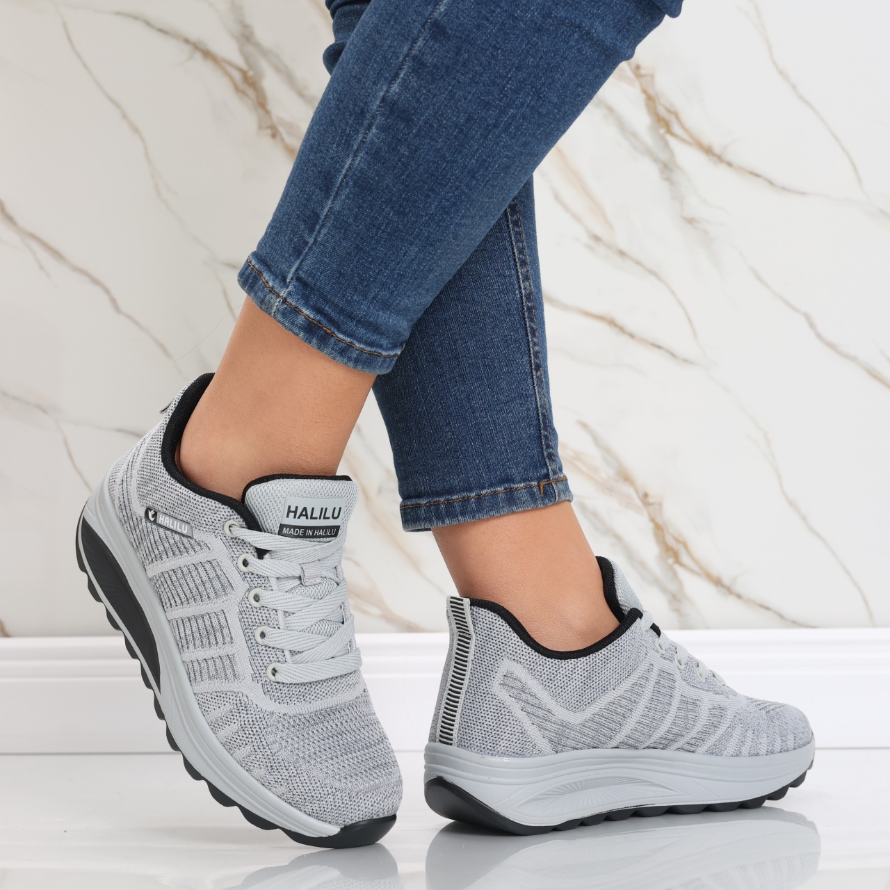 Pantofi dama sport gri deschis din textil Kiera - poza 3