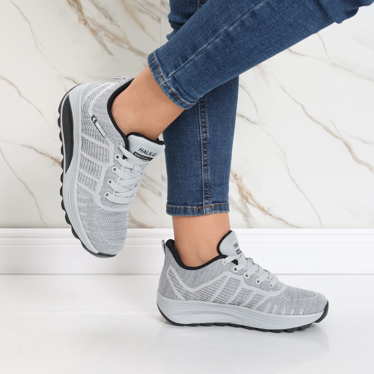 Pantofi dama sport gri deschis din textil Kiera - poza 4