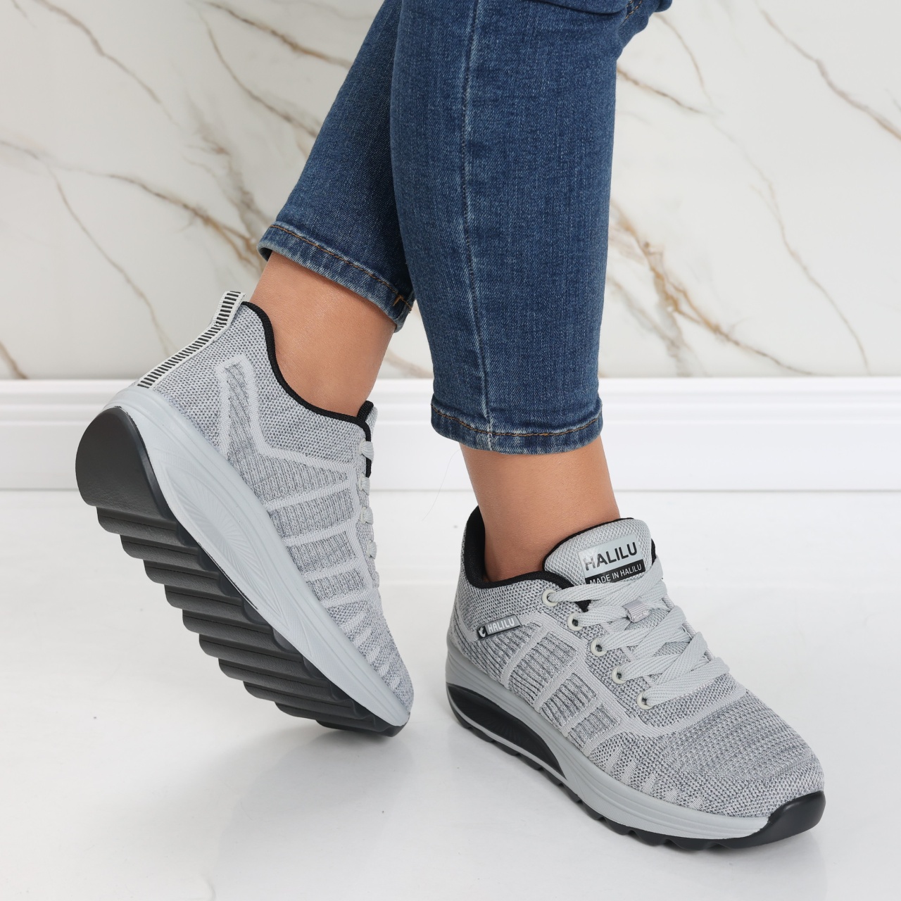 Pantofi dama sport gri deschis din textil Kiera - poza 5