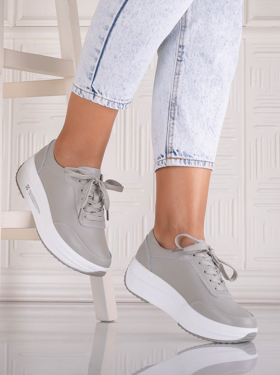 Pantofi dama Sport Gri din Piele Naturala Amadi - poza 1