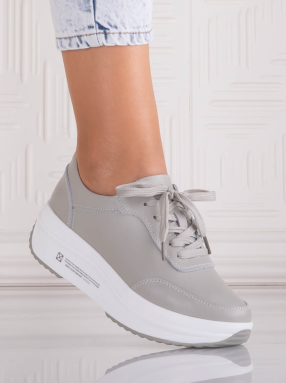 Pantofi dama Sport Gri din Piele Naturala Amadi - poza 2