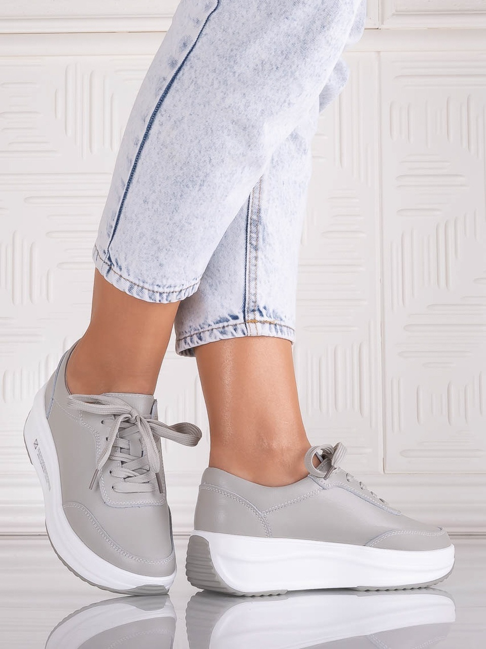 Pantofi dama Sport Gri din Piele Naturala Amadi - poza 3