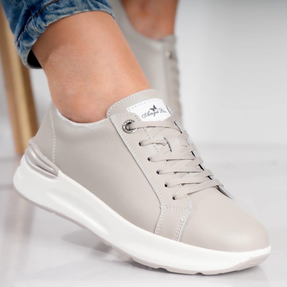 Pantofi dama sport Gri din Piele Naturala Edaro - poza 1