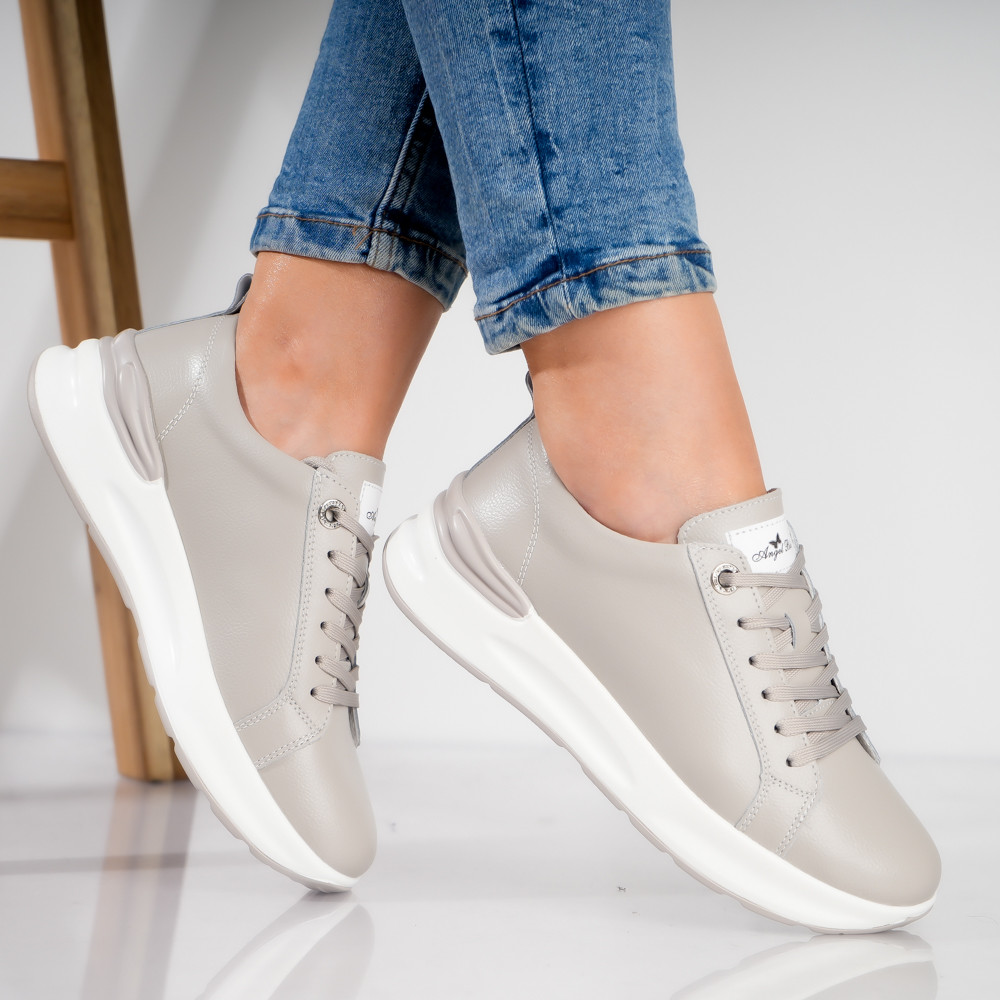 Pantofi dama sport Gri din Piele Naturala Edaro - poza 3