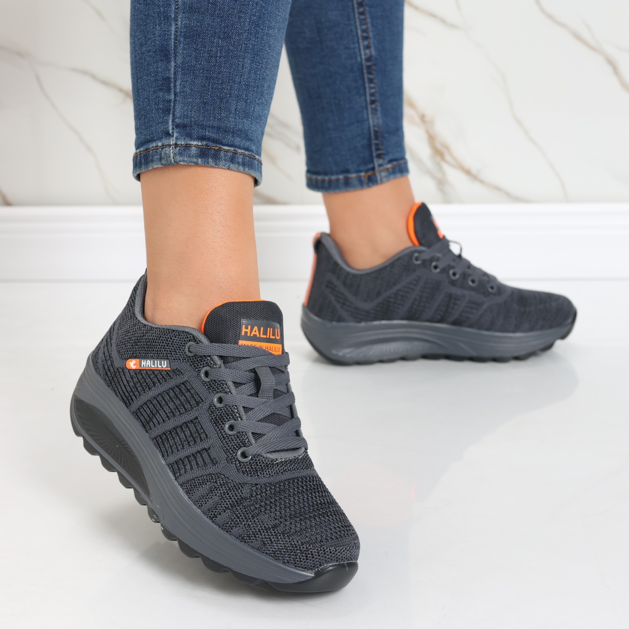 Pantofi dama sport gri inchis din textil Kiera - poza 2