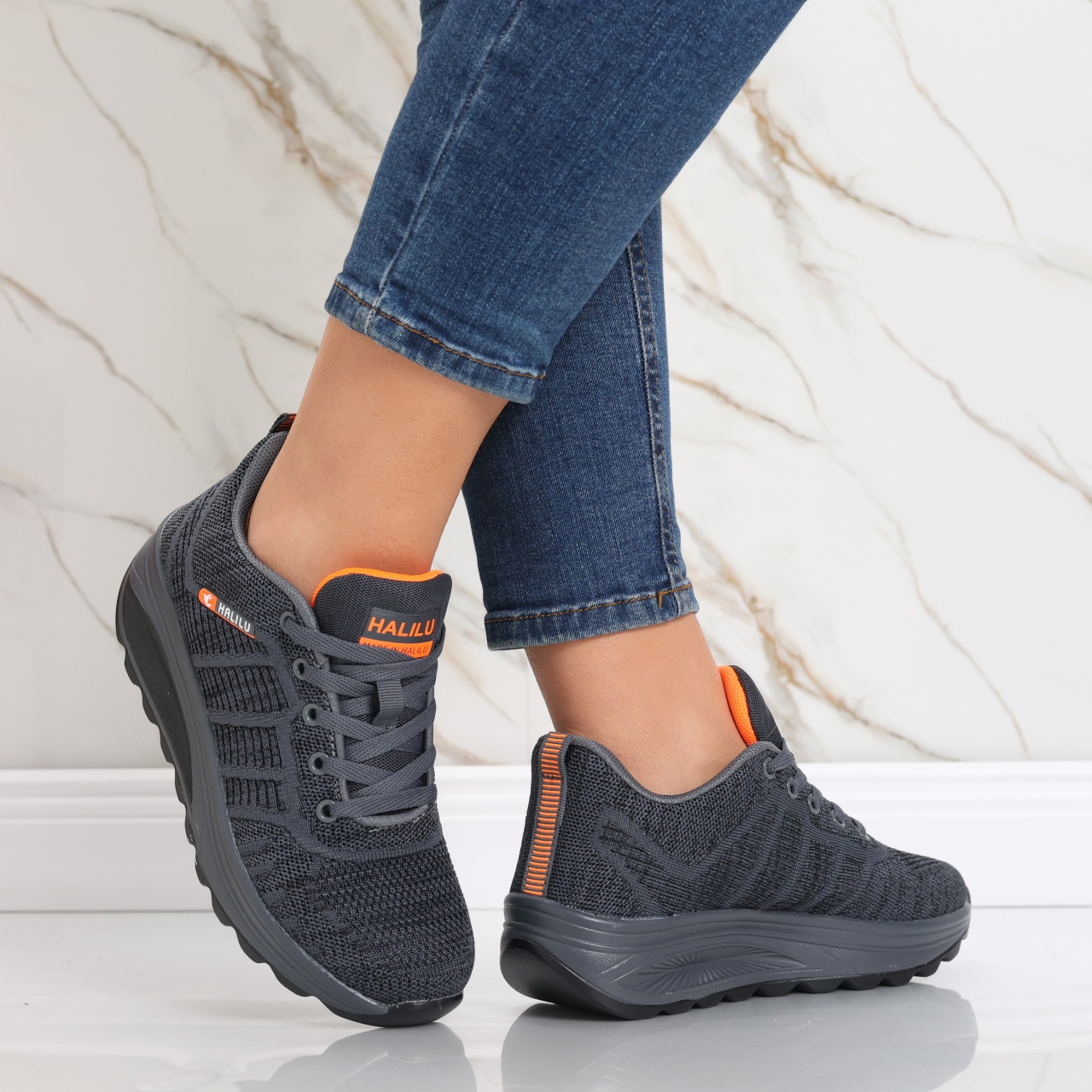Pantofi dama sport gri inchis din textil Kiera - poza 3