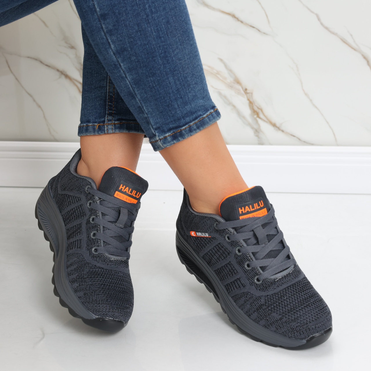 Pantofi dama sport gri inchis din textil Kiera - poza 4