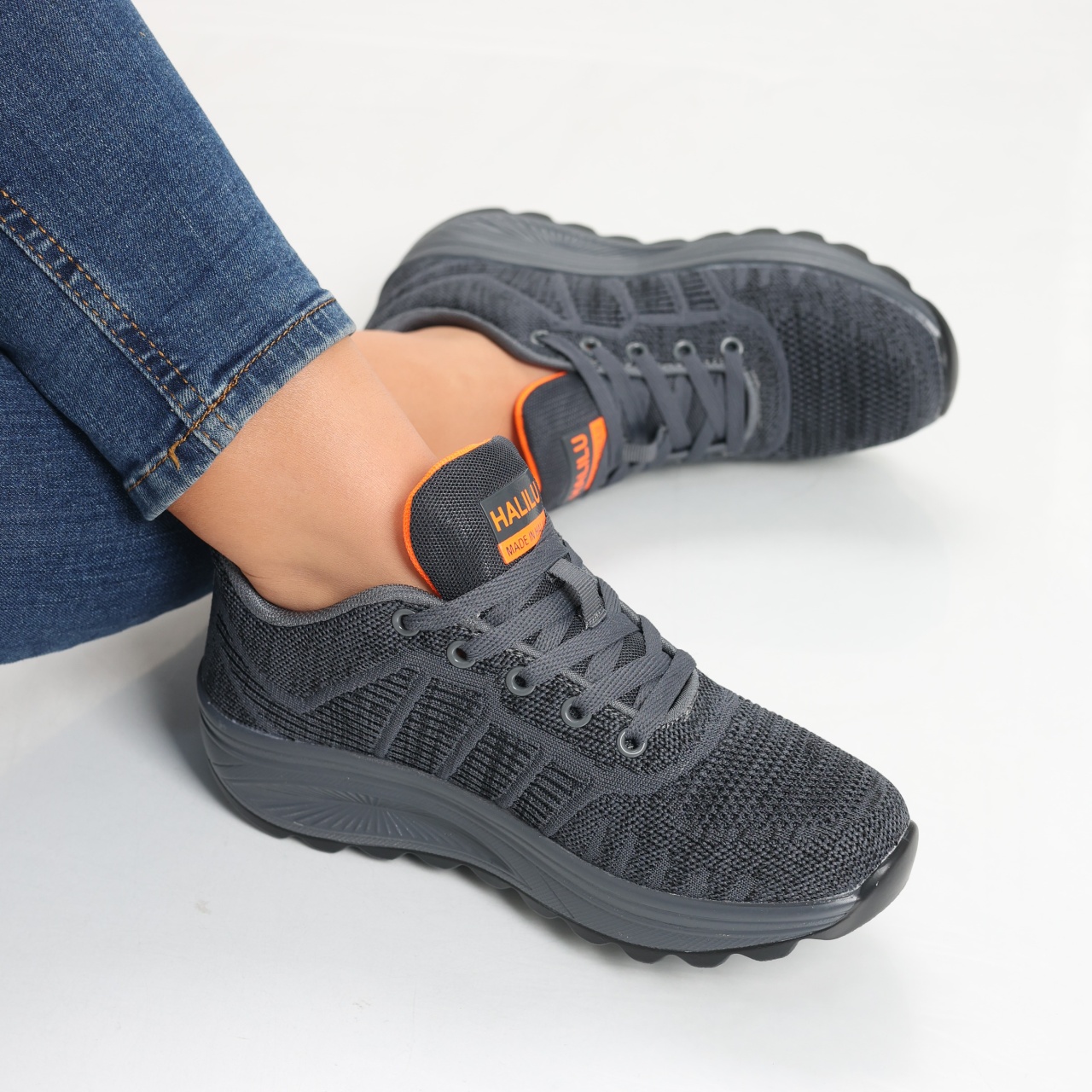 Pantofi dama sport gri inchis din textil Kiera - poza 5