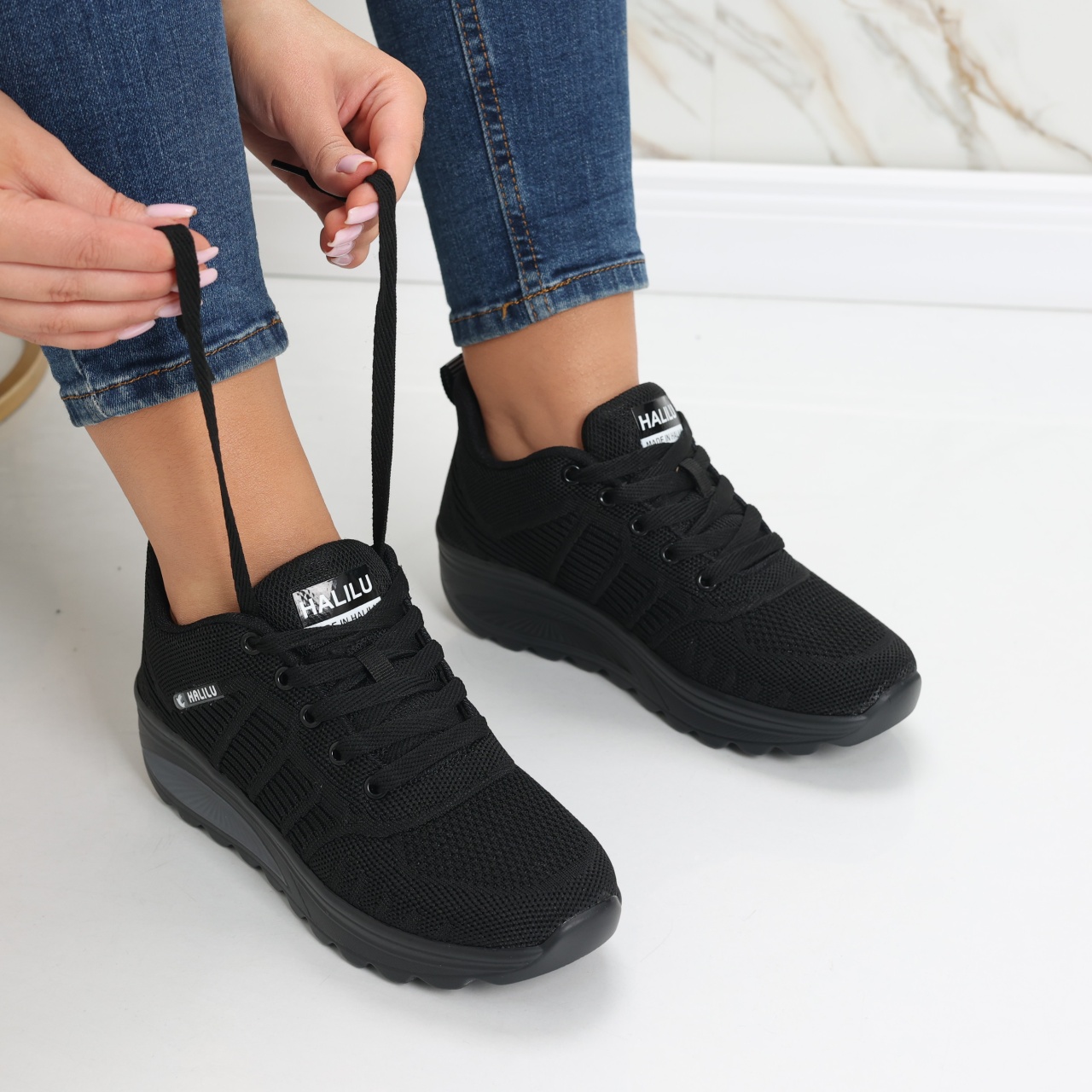 Pantofi dama sport negri din textil Kiera - poza 1