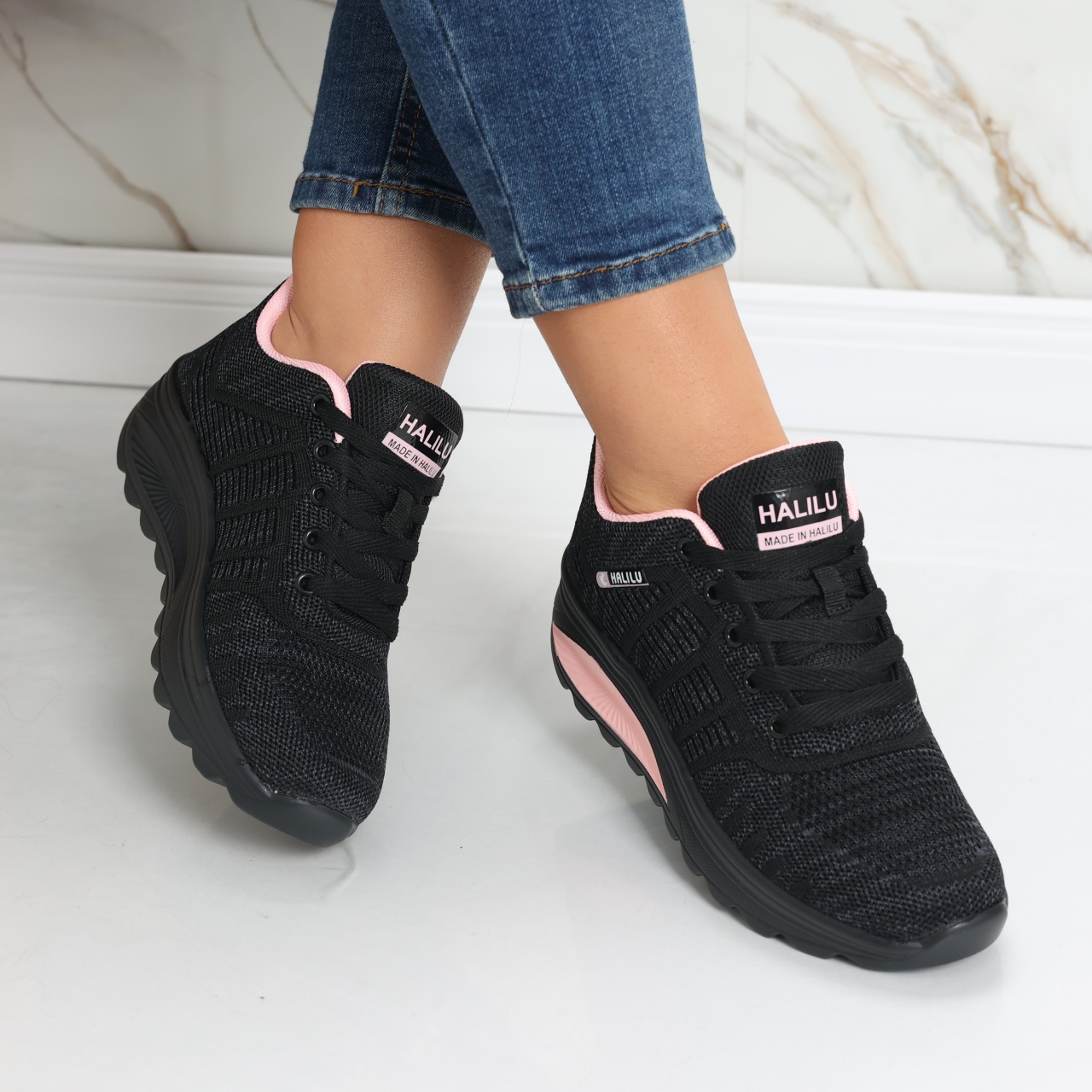 Pantofi dama sport negri/roz din textil Kiera - poza 2