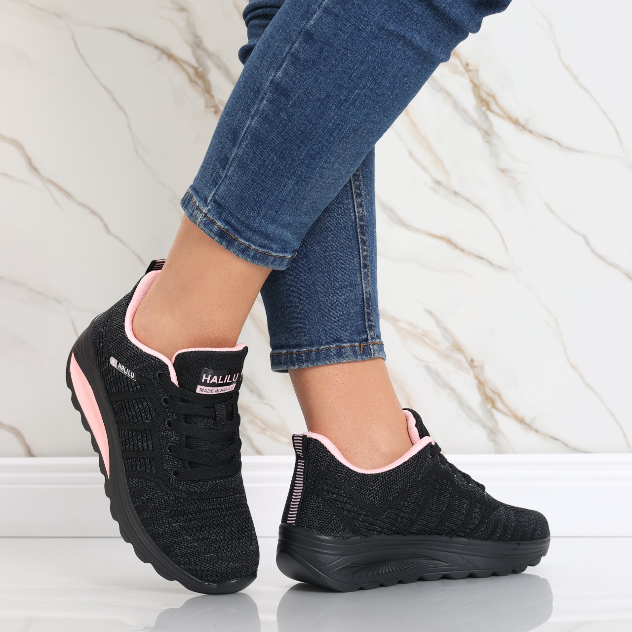 Pantofi dama sport negri/roz din textil Kiera - poza 4