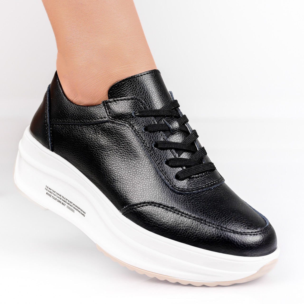Pantofi dama Sport Negru/Albi Inchis din Piele Naturala Diana - poza 1