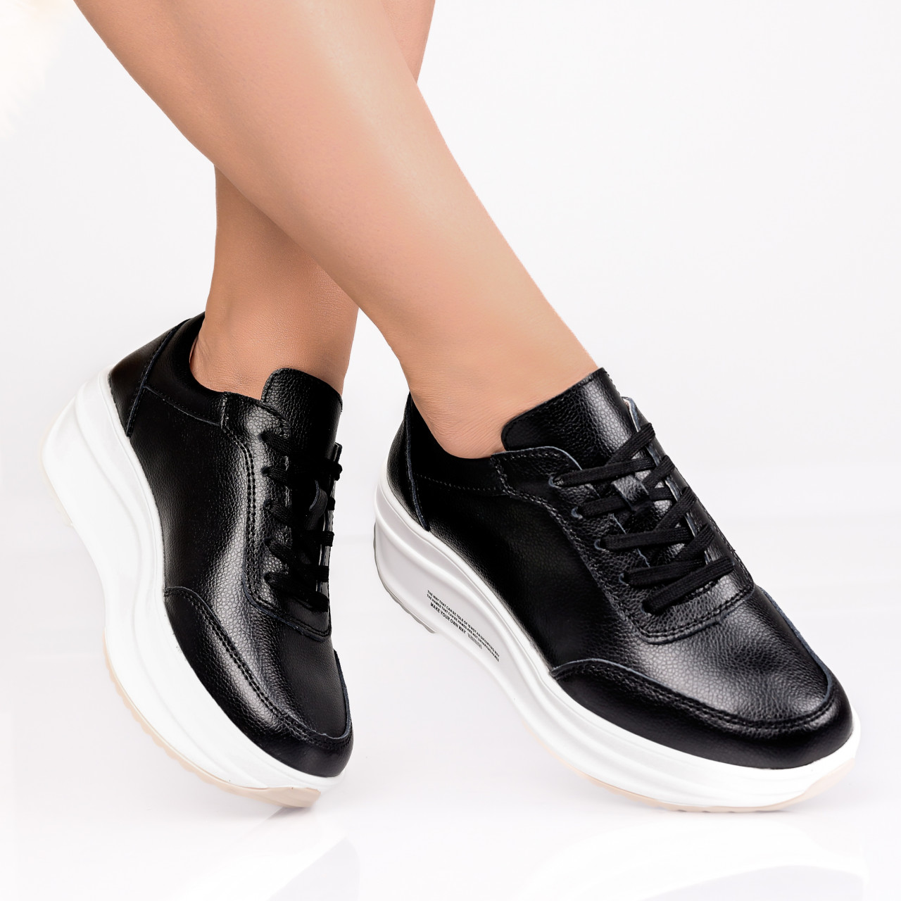 Pantofi dama Sport Negru/Albi Inchis din Piele Naturala Diana - poza 2