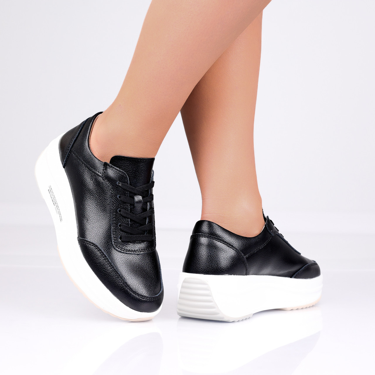 Pantofi dama Sport Negru/Albi Inchis din Piele Naturala Diana - poza 3