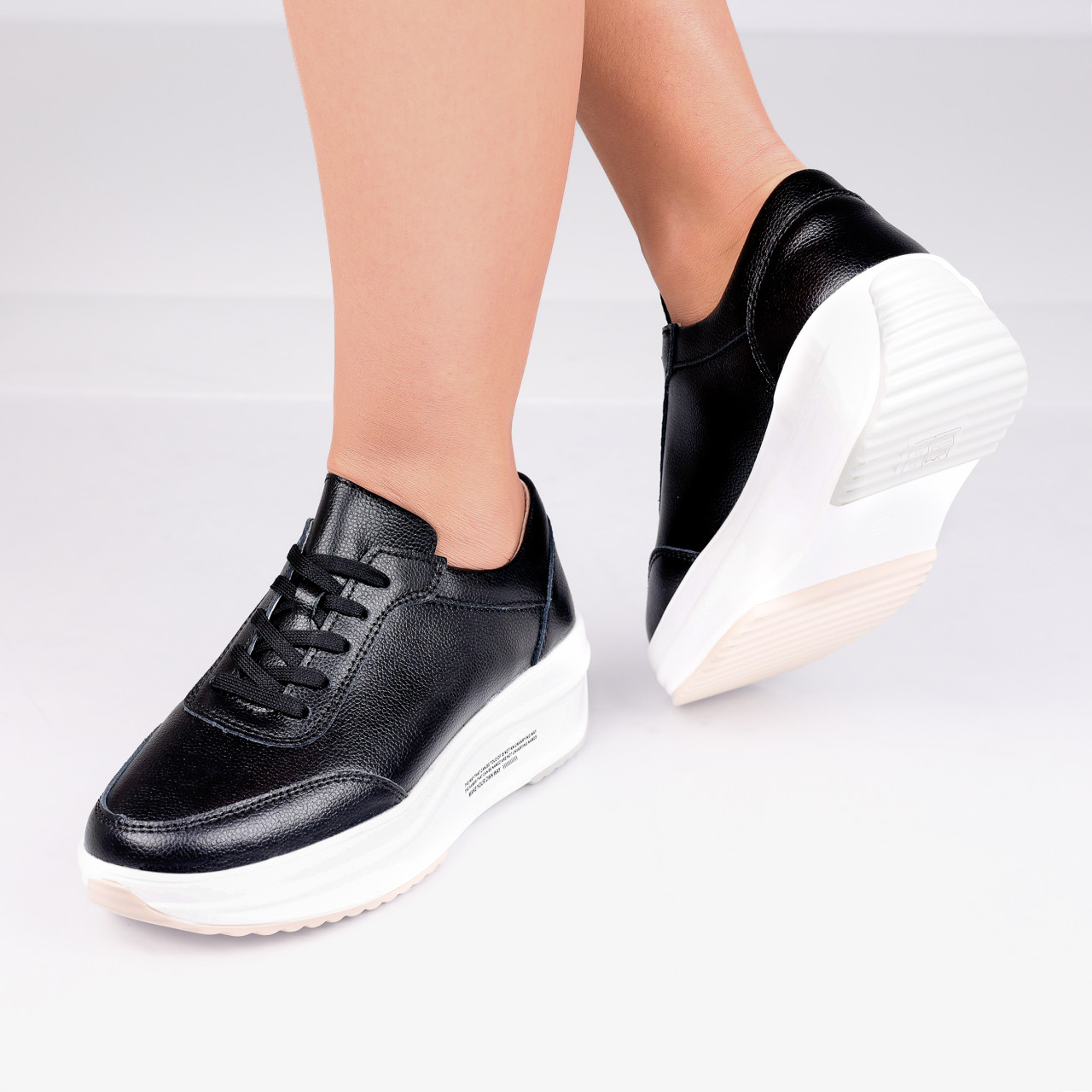 Pantofi dama Sport Negru/Albi Inchis din Piele Naturala Diana - poza 4
