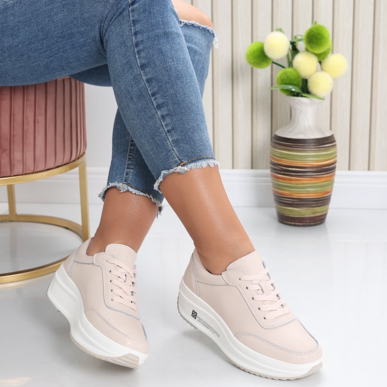 Pantofi dama Sport Roz din Piele Naturala Diana - poza 1