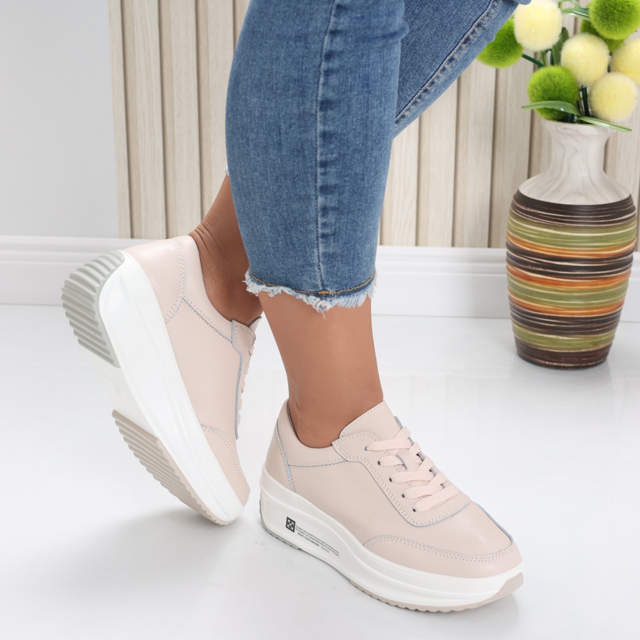 Pantofi dama Sport Roz din Piele Naturala Diana - poza 4