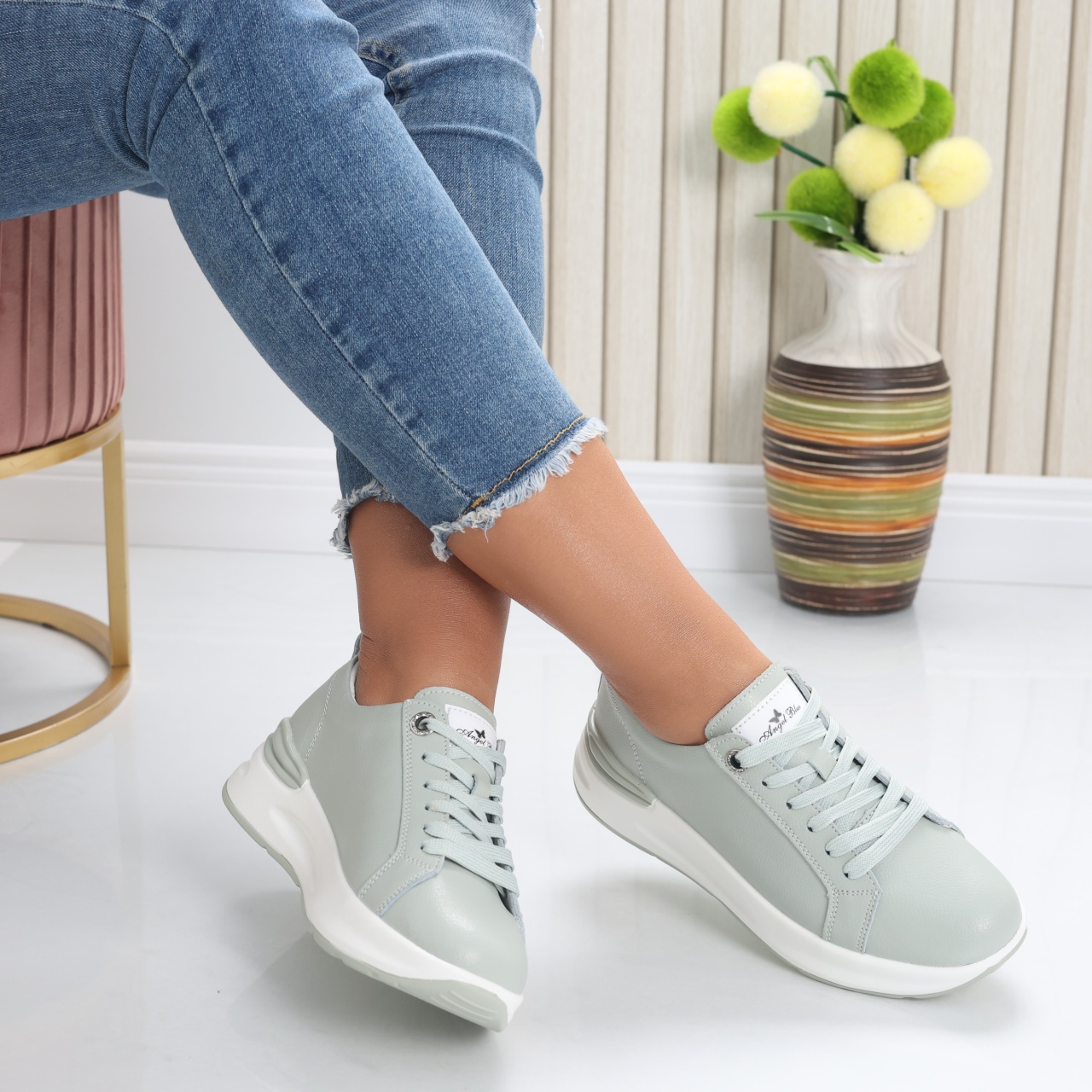 Pantofi dama sport Verde Menta din Piele Naturala Edaro - poza 1