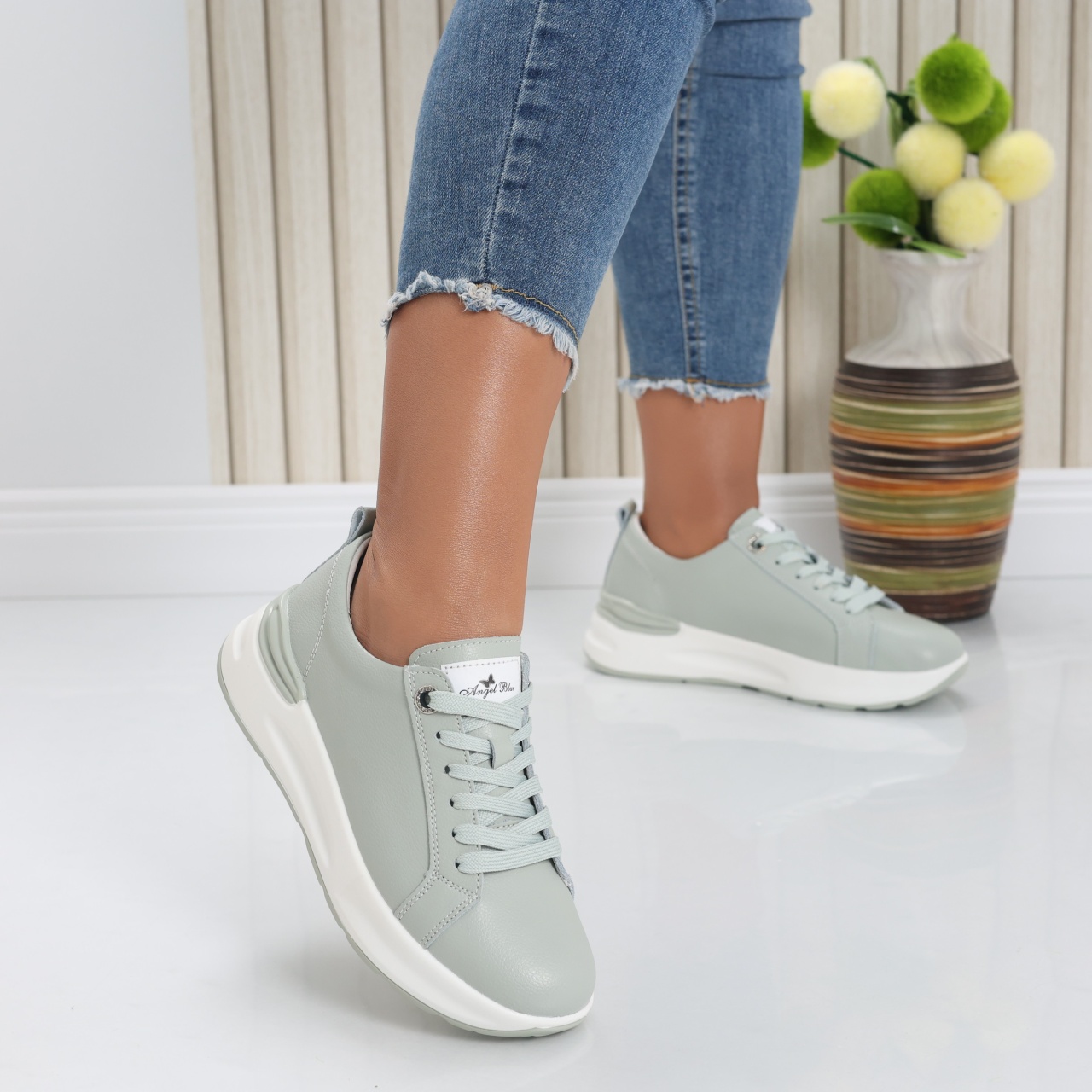 Pantofi dama sport Verde Menta din Piele Naturala Edaro - poza 2