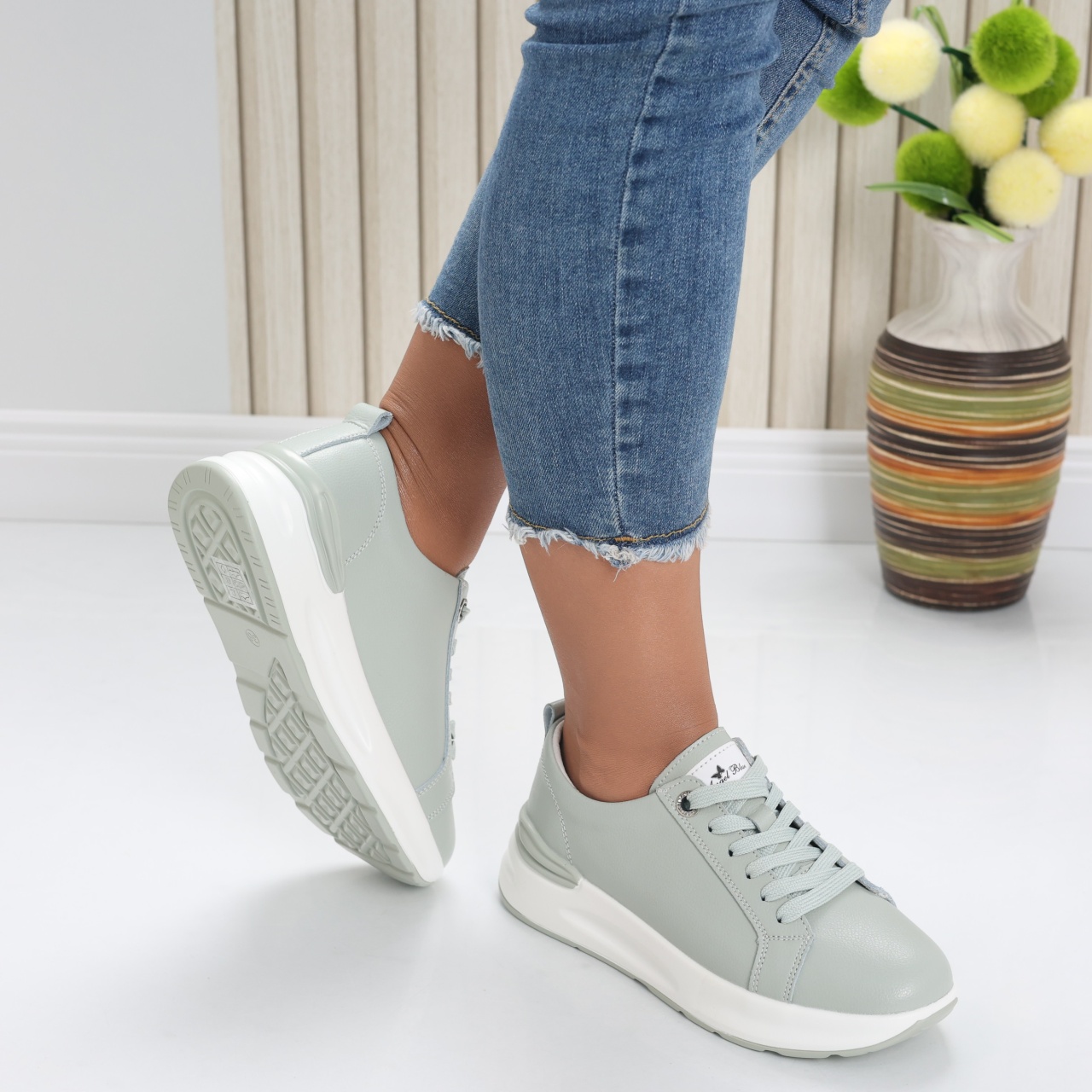 Pantofi dama sport Verde Menta din Piele Naturala Edaro - poza 3